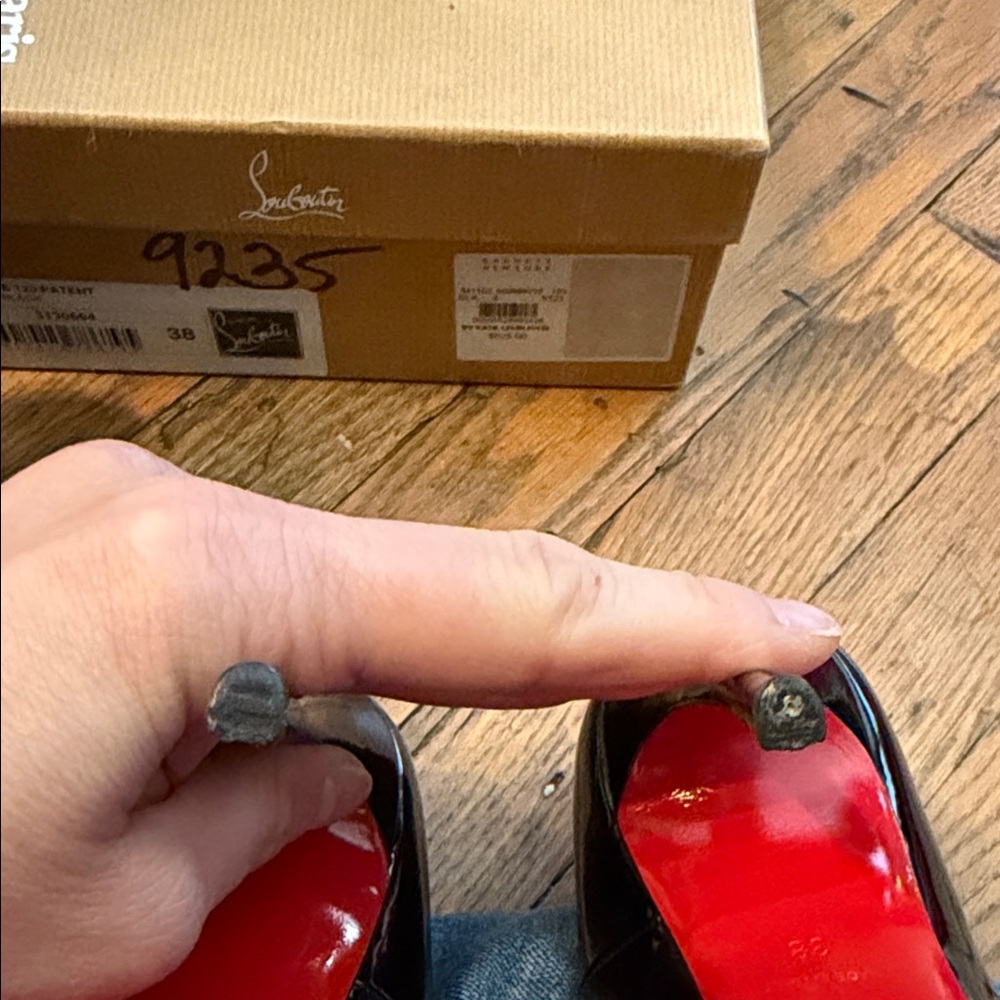 Christian Louboutin Black Patent Heels with Red Soles - Picture 9 of 9